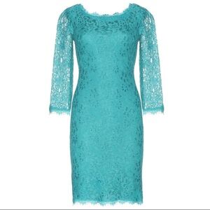 Diane Von Furstenberg Zarita Green Lace Feminine 90s Y2K glam Sheath Dress 4